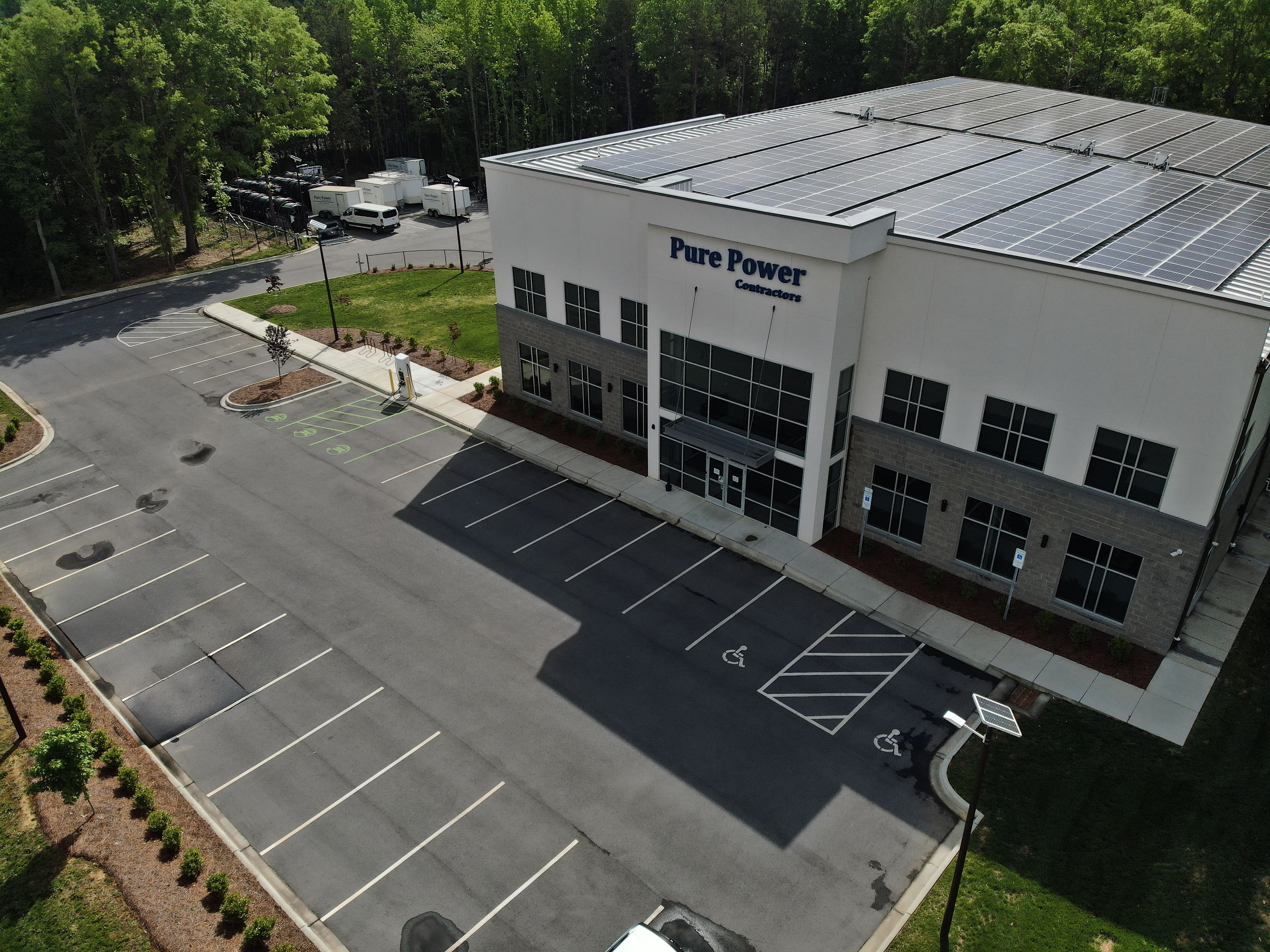 Aerial view of Pure Power Contractors headquarters in Monroe, North Carolina